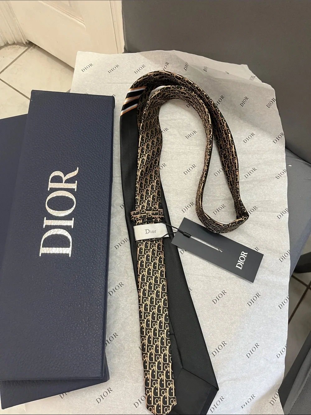 Dior Black Front with Brown Monogram Silk Tie